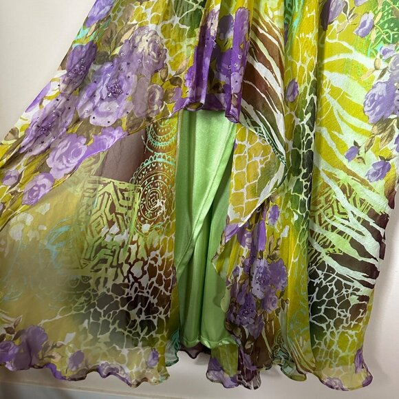 Y2K Sue Wong Pleated Silk Evening Gown Beaded Sequins Womens Sz 4 Formal Dress - Picture 4 of 9